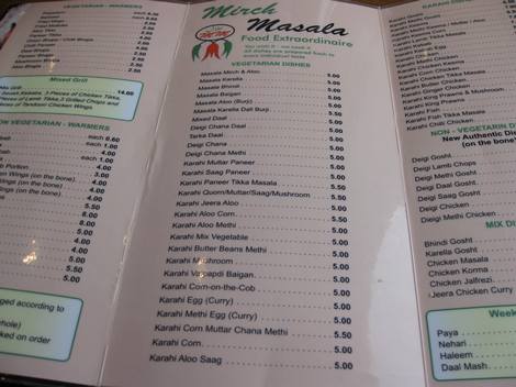 Mirch masala menu Mirch masala menu