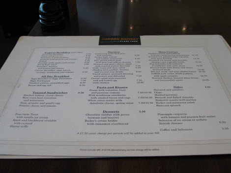 Plane food menu