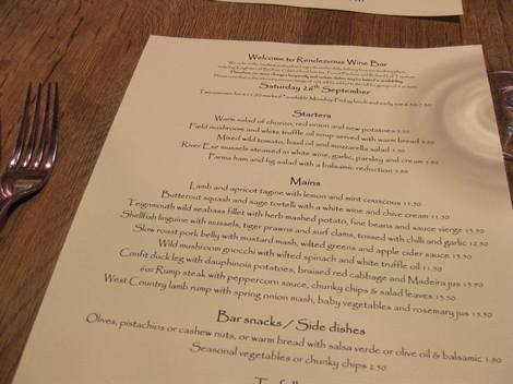 Rendevous menu Rendevous menu