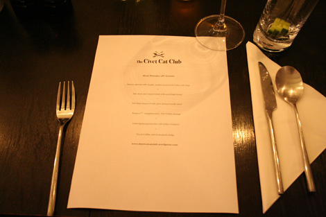 Civet cat club menu