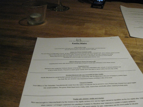 Paella night menu