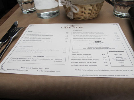 Cafe a vin menu